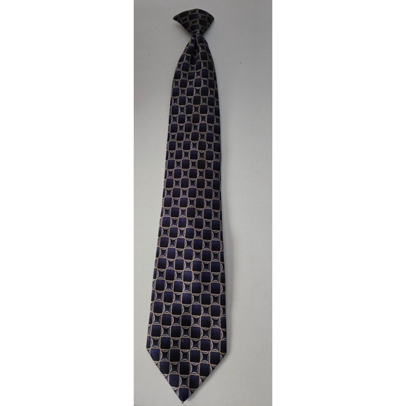 Puritan 20" Tie Clip On Blue and White Geometric Pattern 100% Polyester - Picture 1 of 6